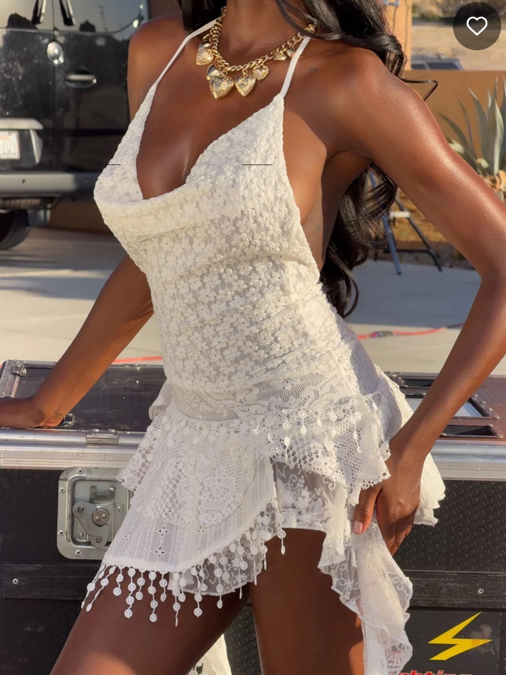 Nwt White Fox Boutique White Lace Boho Backless Halter Mini Dress